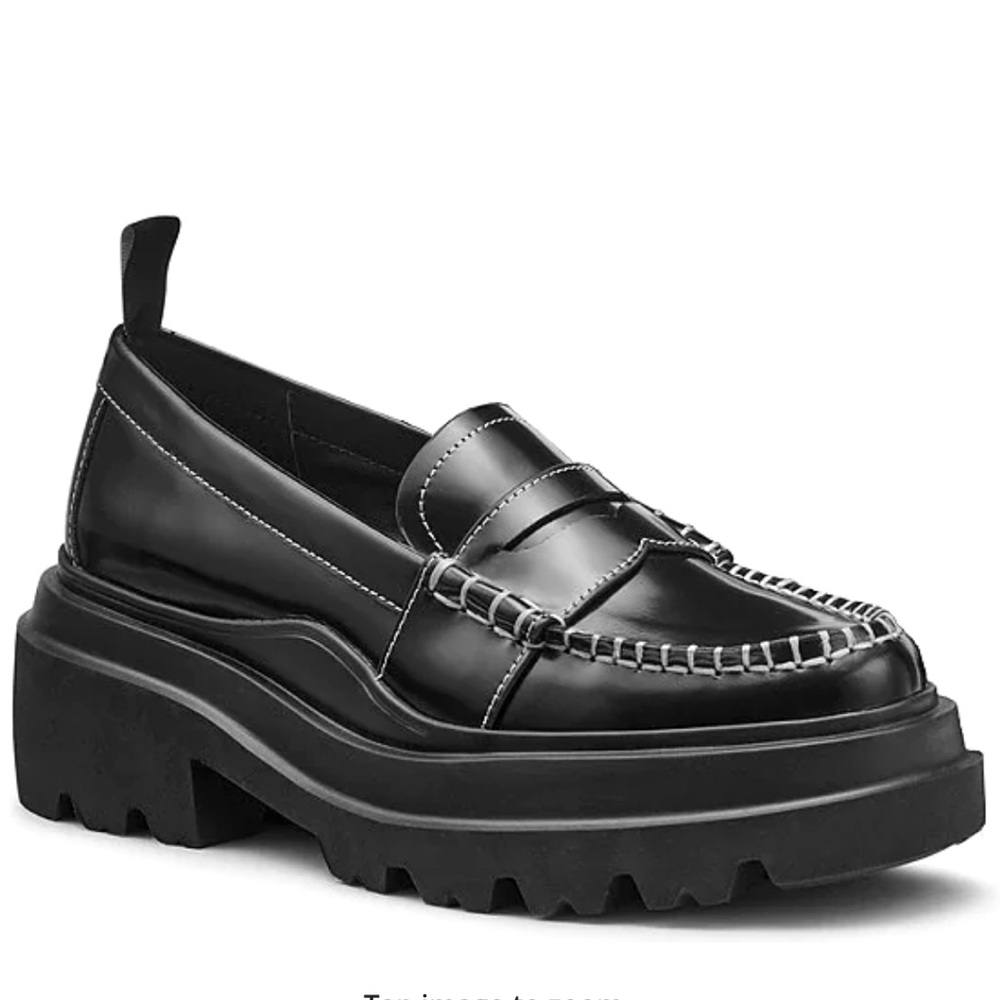 G.H. Bass Anthropologie platform lug loafers black leather size 9.5/ 10 runs big